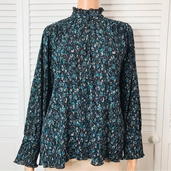 ZARA Blue Ditsy Floral Ruffle Blouse Size Extra Small - Picture 2 of 8